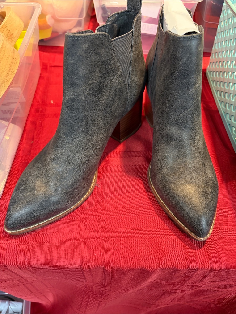 BC Footwear Women's Pointed Toe Ankle Booties in Charcoal Gray